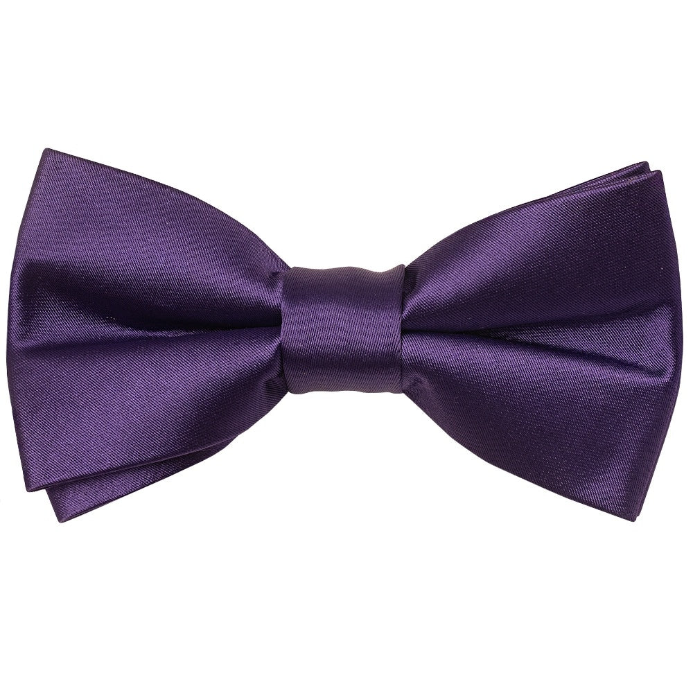 Pre Tied Purple Satin Boys Bow Tie And Pocket Square Set 2
