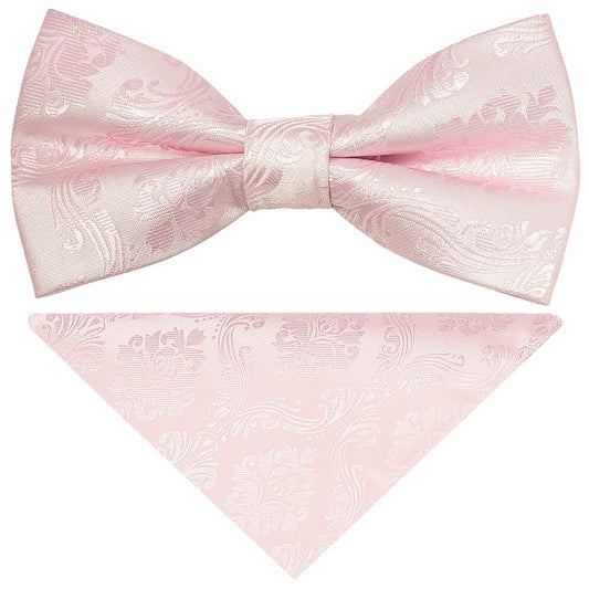 Pre Tied Blush Pink Paisley Boys Bow Tie And Pocket Square Set Age 4 7 1