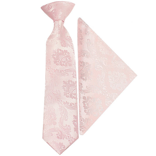 Pre Tied Blush Pink Paisley Boys Tie And Pocket Square Set Age 4 7 1