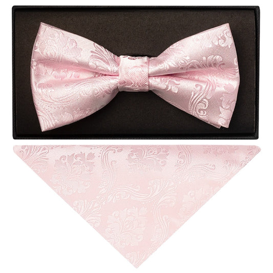 Blush Pink Paisley Handmade Mens Bow Tie And Pocket Square Set 1