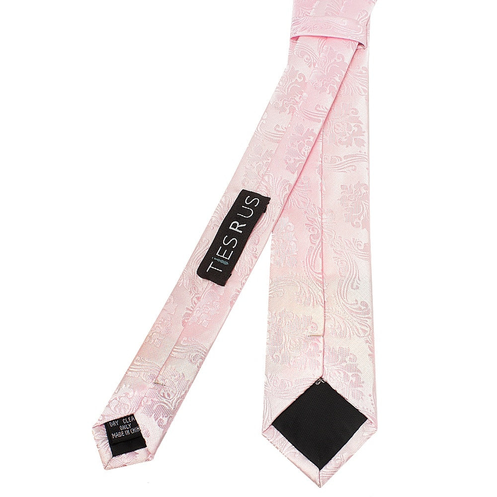Blush Pink Paisley Skinny Mens Tie And Pocket Square Set 4