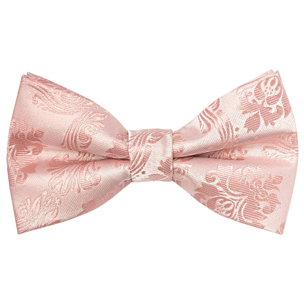Pre Tied Rose Quartz Paisley Boys Bow Tie And Pocket Square Set Age 4 7 2