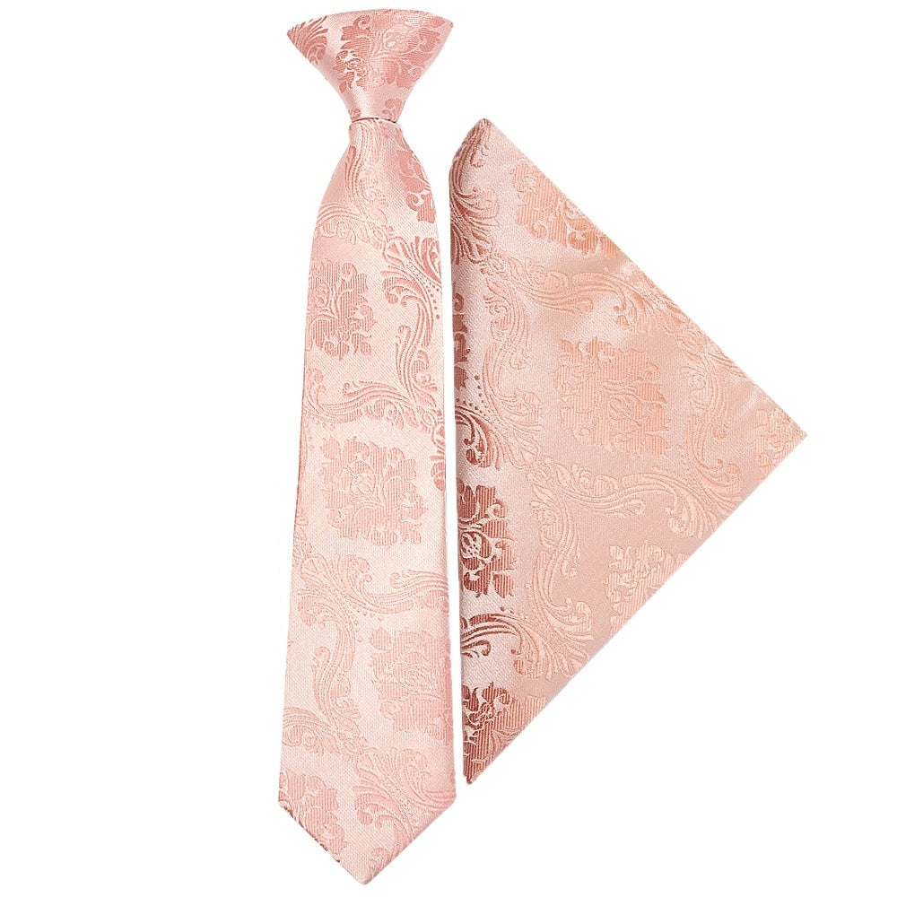 Pre Tied Rose Quartz Paisley Boys Tie And Pocket Square Set Age 4 7 1