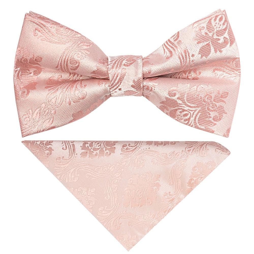 Pre Tied Rose Quartz Paisley Boys Bow Tie And Pocket Square Set 1