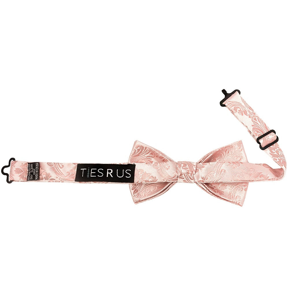 Pre Tied Rose Quartz Paisley Boys Bow Tie And Pocket Square Set 3