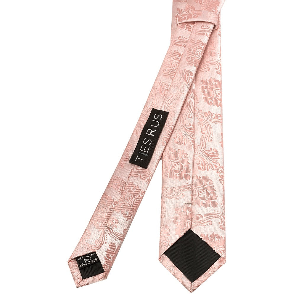 Rose Quartz Paisley Skinny Boys Tie And Pocket Square Set 4