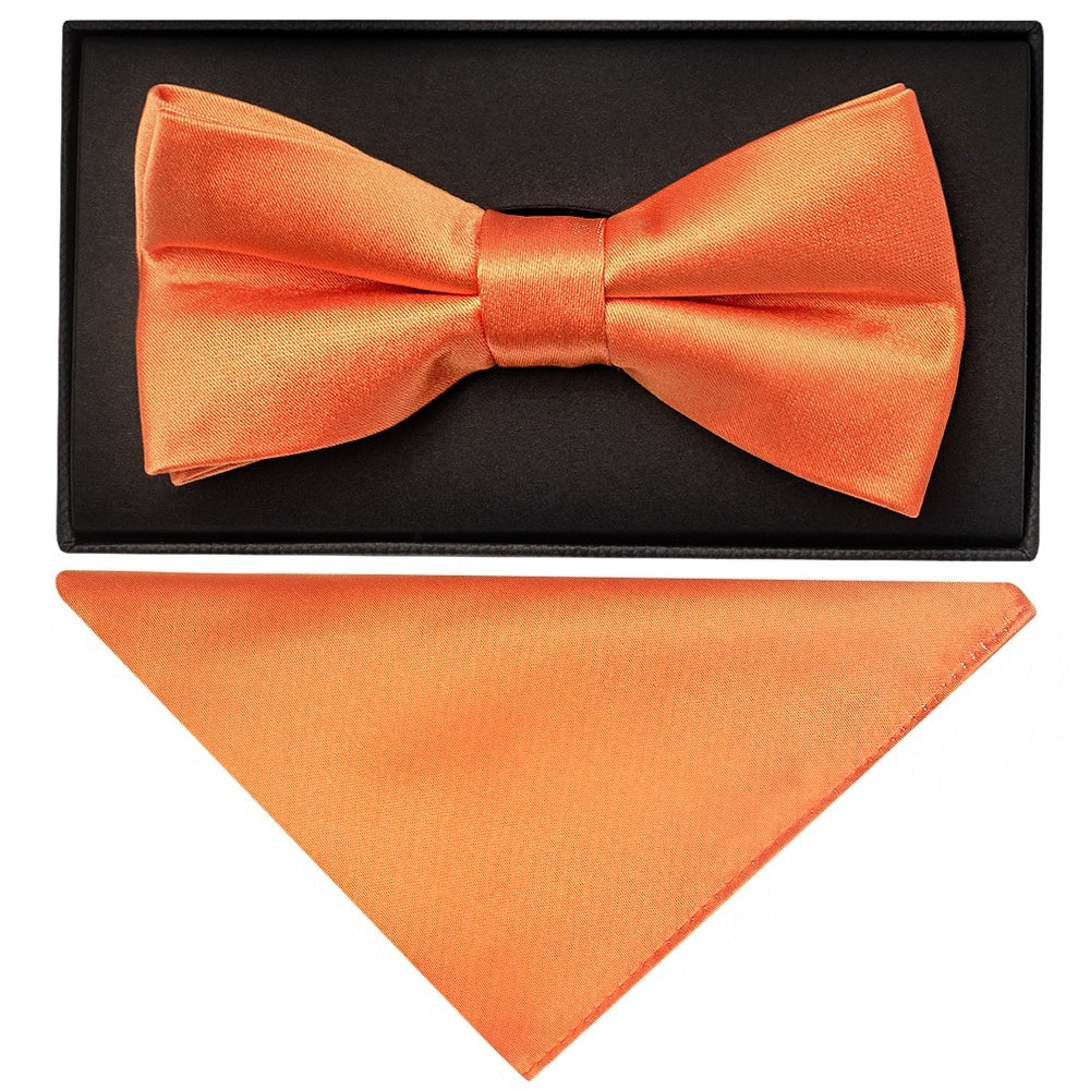 Plain Burnt Orange Handmade Mens Bow Tie And Pocket Square 1