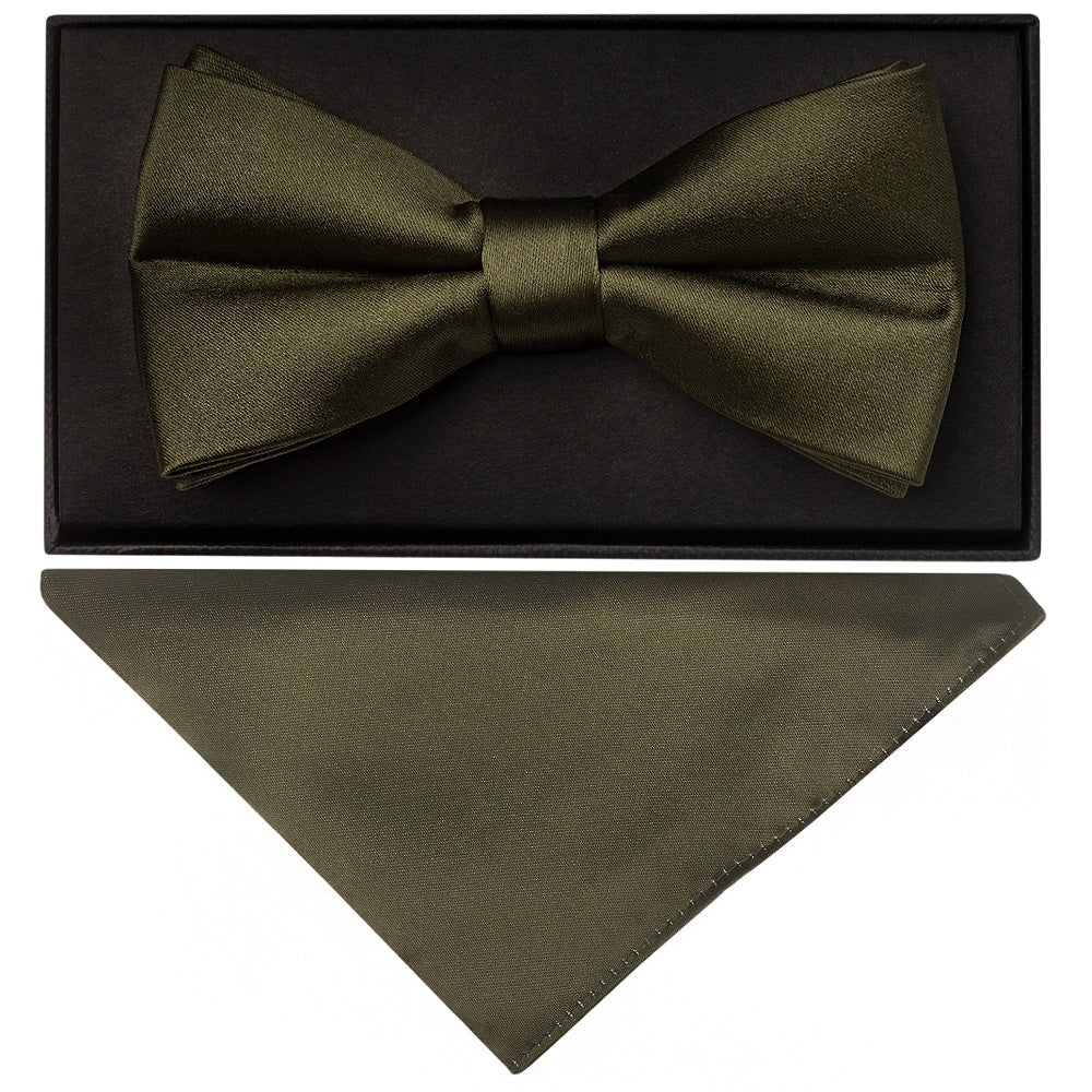 Plain Leaf Green Handmade Mens Bow Tie And Pocket Square Set 1