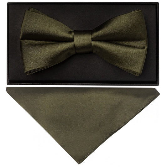 Plain Leaf Green Handmade Mens Bow Tie And Pocket Square Set 1