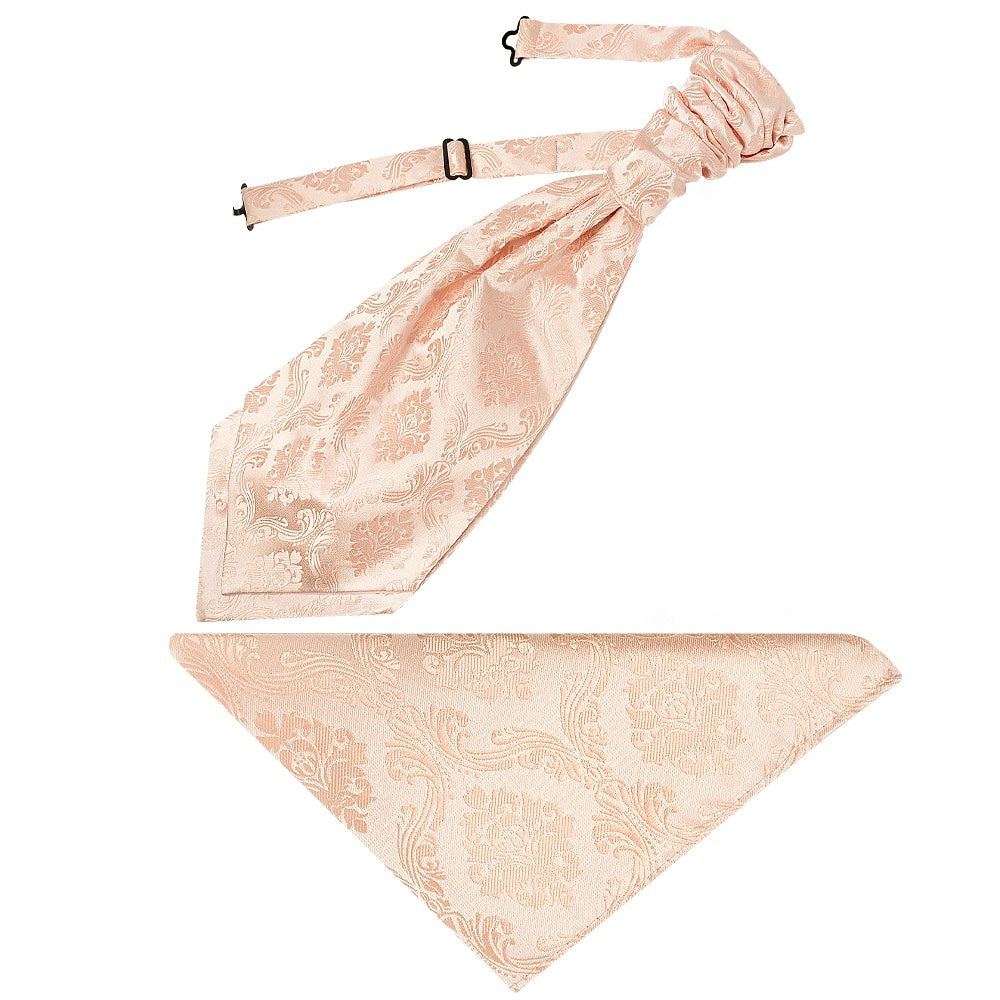 Light Peach Paisley Mens Cravat Tie And Pocket Square Set 1