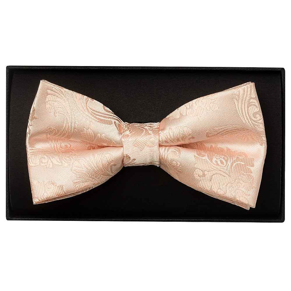 Light Peach Paisley Handmade Mens Bow Tie 1