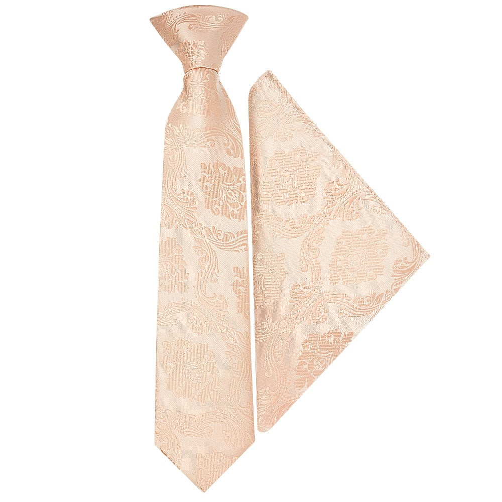 Pre Tied Light Peach Paisley Boys Tie And Pocket Square Set Age 4 7 1