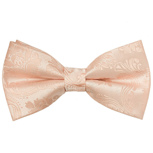 Pre Tied Light Peach Paisley Boys Bow Tie And Pocket Square Set 2