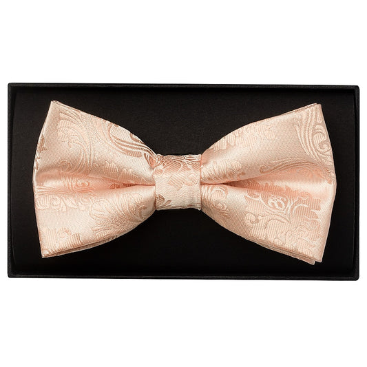 Light Peach Paisley Mens Bow Tie And Pocket Square Set 2