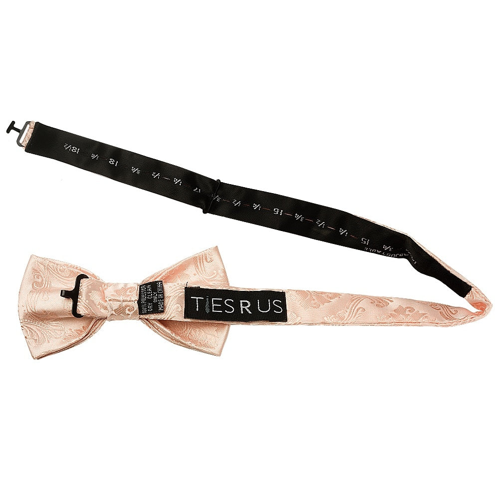 Light Peach Paisley Mens Bow Tie And Pocket Square Set 3