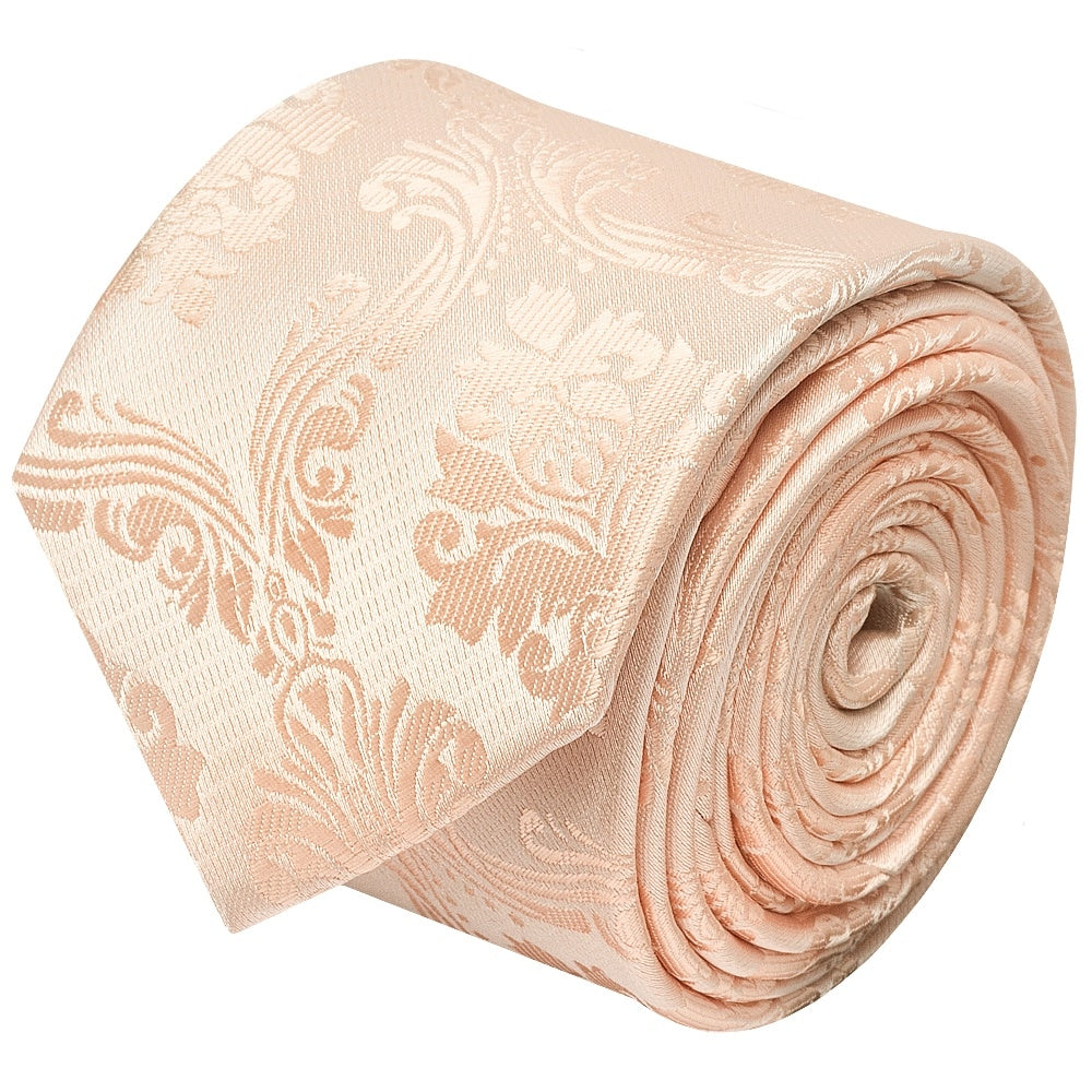 Light Peach Paisley Skinny Mens Tie And Pocket Square Set 3