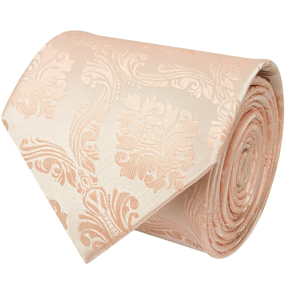 Light Peach Paisley Classic Mens Tie And Pocket Square Set 4