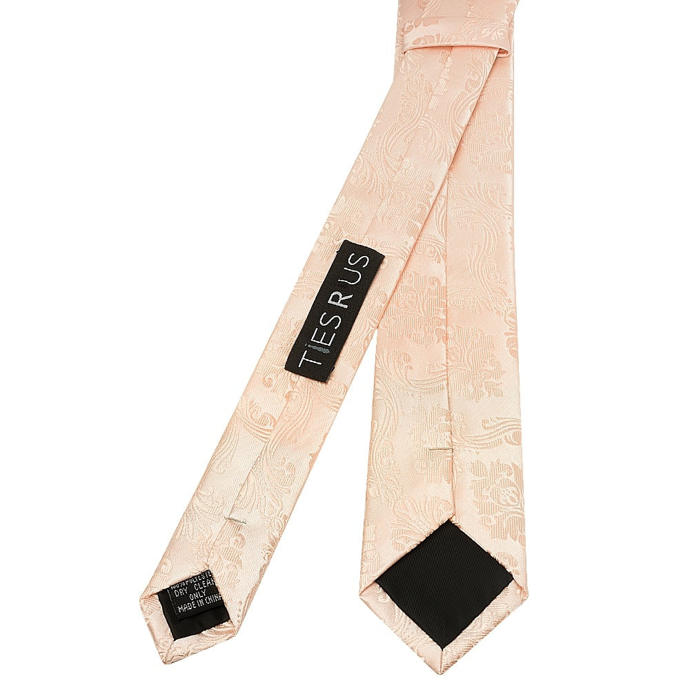Light Peach Paisley Skinny Mens Tie 3