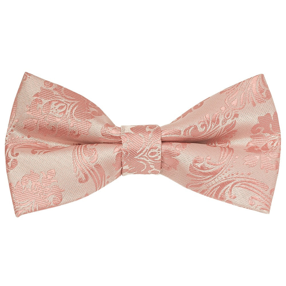 Pre Tied Rose Gold Paisley Boys Bow Tie And Pocket Square Set Age 4 7 2