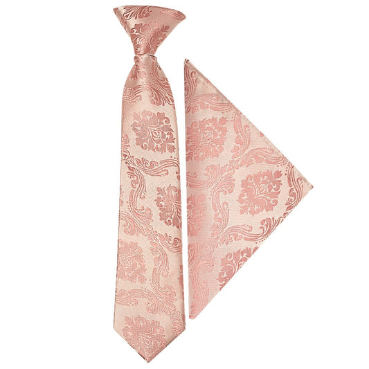 Pre Tied Rose Gold Paisley Boys Tie and Pocket Square Set Age 4-7