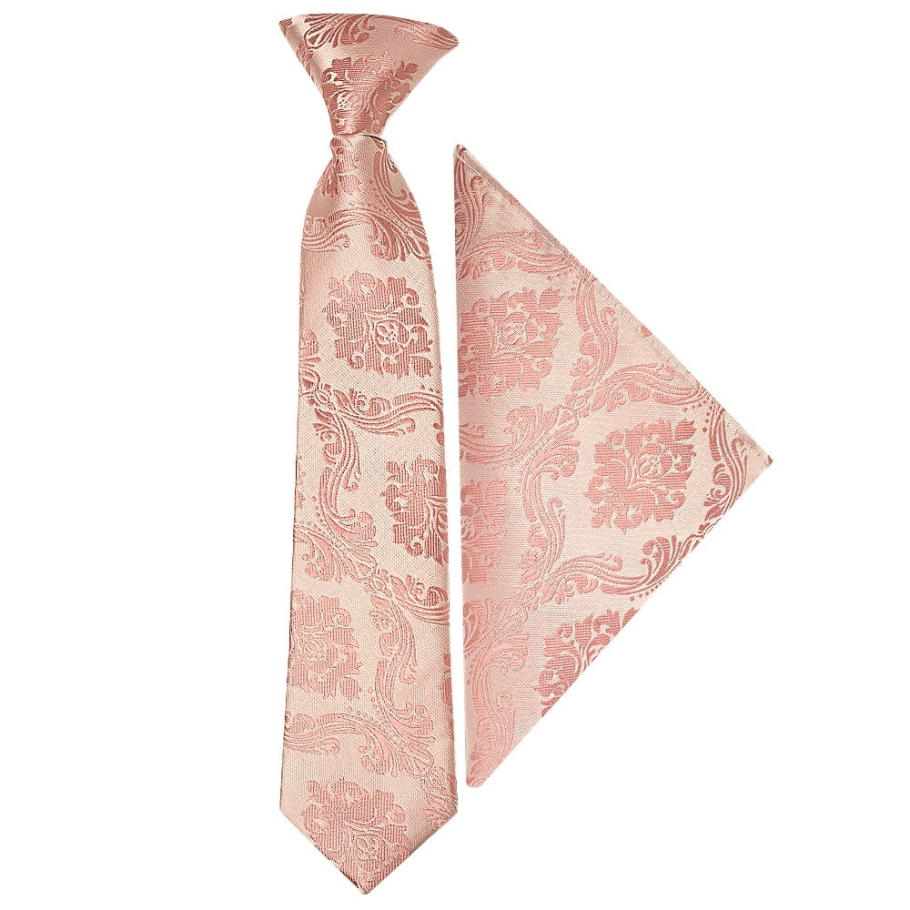 Pre Tied Rose Gold Paisley Boys Tie And Pocket Square Set Age 4 7 1