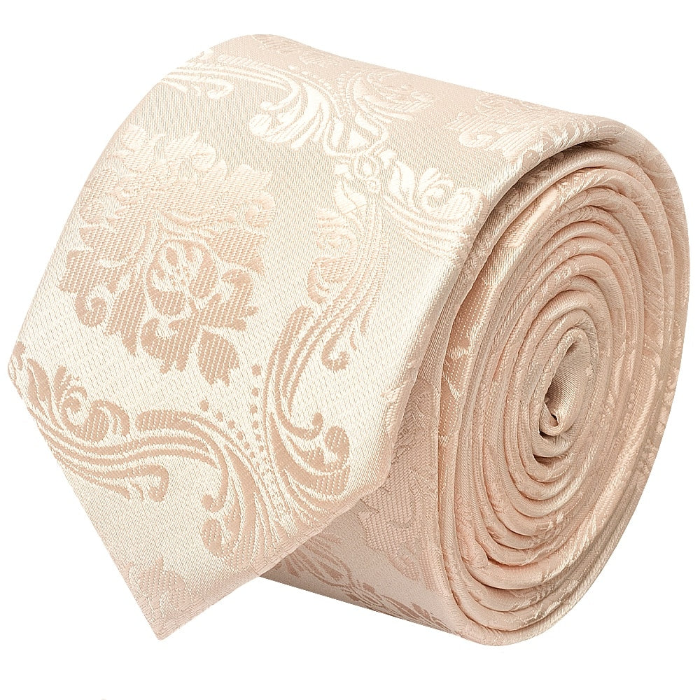Blush Paisley Skinny Mens Tie And Pocket Square Set 3