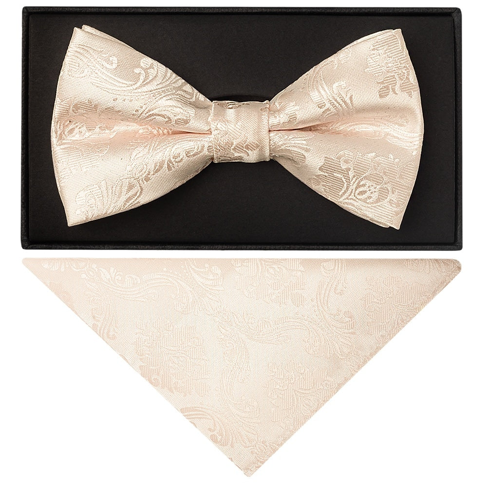 Handmade Blush Paisley Mens Bow Tie And Pocket Square Set 1