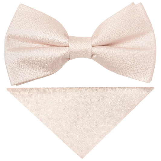Pre Tied Blush Pink Textured Silk Boys Bow Tie And Pocket Square Set 1