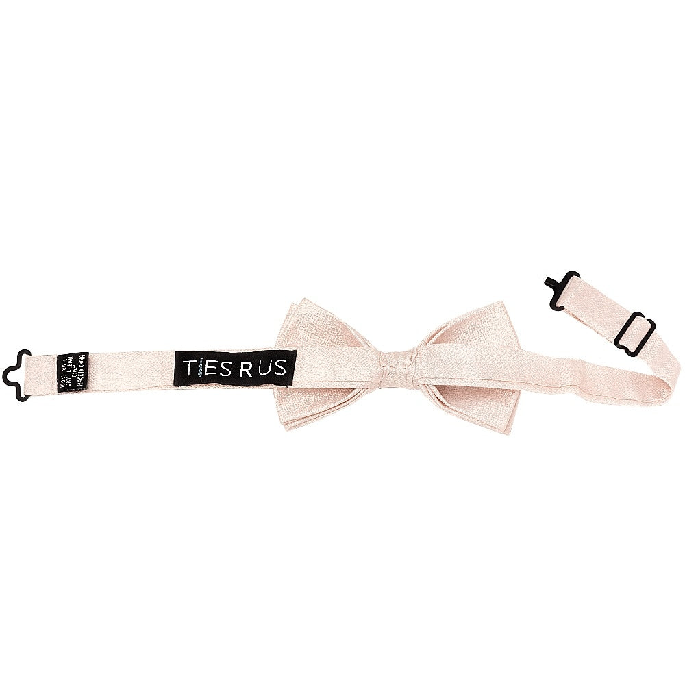 Pre Tied Blush Pink Textured Silk Boys Bow Tie And Pocket Square Set 3