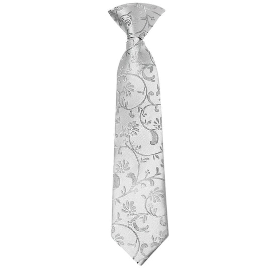 Pre Tied Silver Floral Boys Tie Age 4 7 1