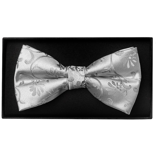 Silver Floral Handmade Mens Bow Tie 1