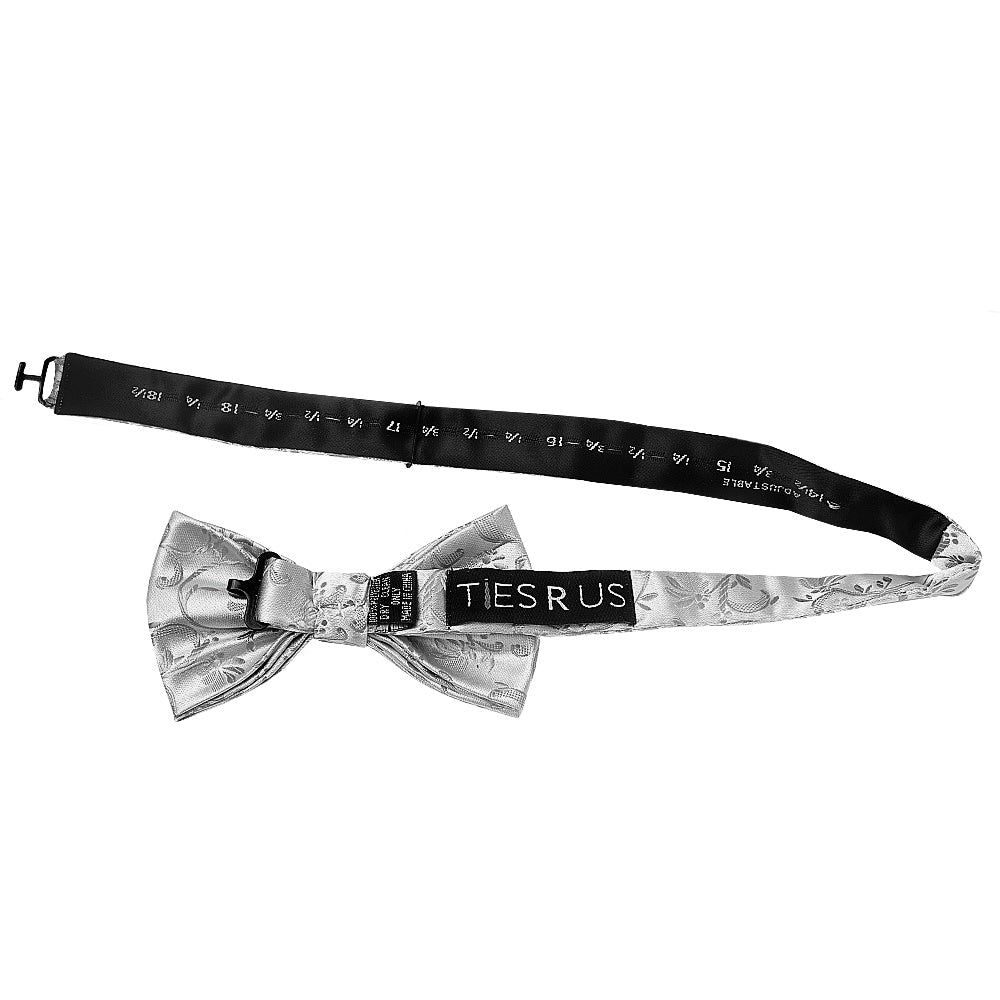 Silver Floral Handmade Mens Bow Tie 2