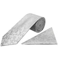 Silver Floral Classic Men's Tie and Pocket Square Set