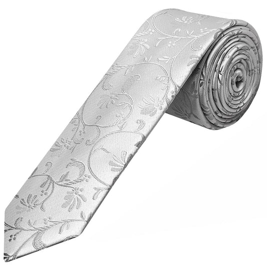 Silver Floral Skinny Mens Tie 1
