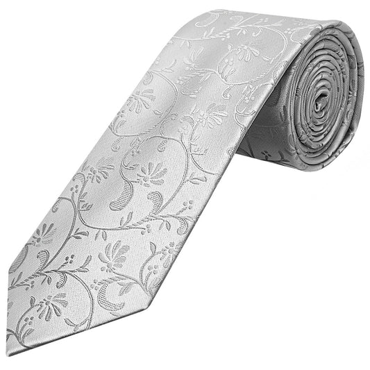 Silver Floral Classic Mens Tie 1