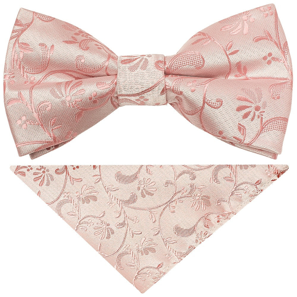 Pre Tied Rose Gold Floral Boys Bow Tie And Pocket Square Set Age 4 7 1