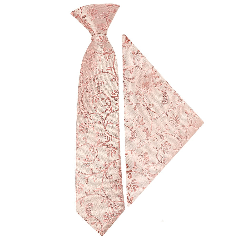 Pre Tied Rose Gold Floral Boys Tie And Pocket Square Set Age 4 7 1