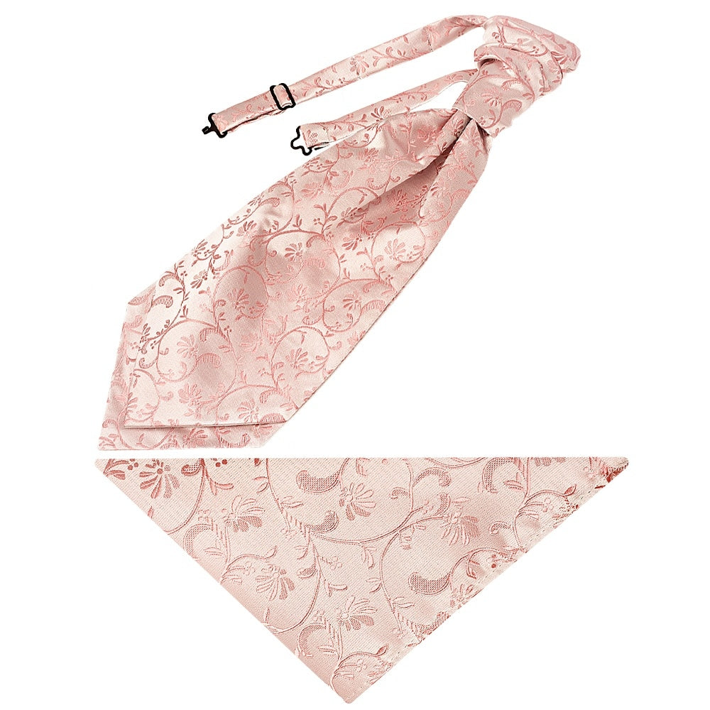 Rose Gold Floral Mens Cravat Tie And Pocket Square Set 1