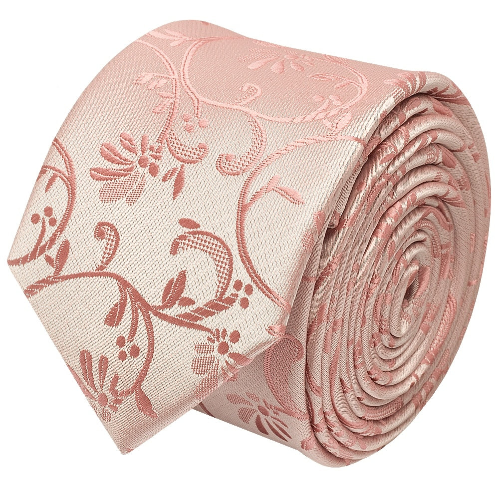 Rose Gold Floral Skinny Boys Tie And Pocket Square Set 3