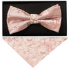 Rose Gold Floral Handmade Mens Bow Tie and Pocket Square Set