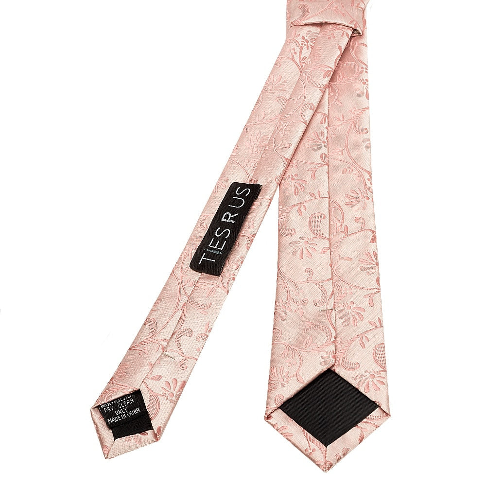 Rose Gold Floral Skinny Mens Tie And Pocket Square Set 4