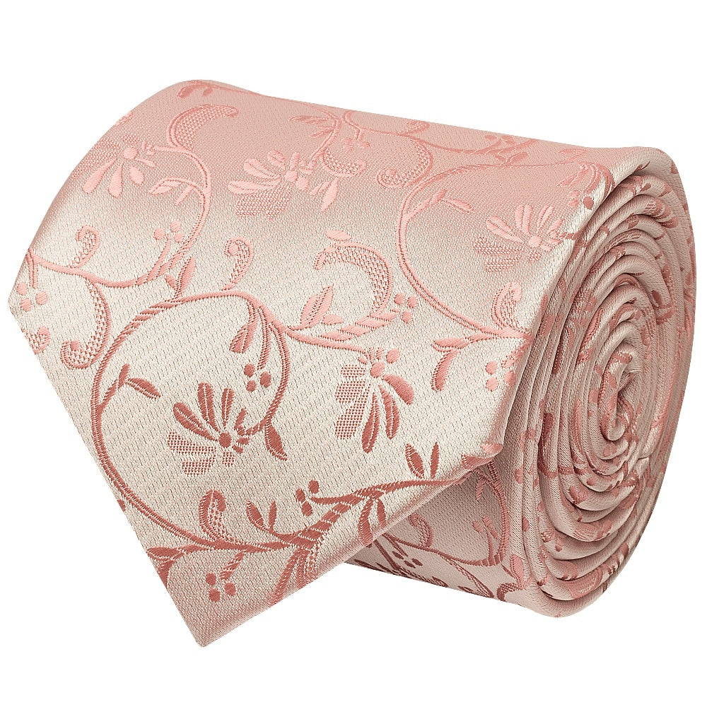 Rose Gold Floral Classic Mens Tie And Pocket Square Set 3