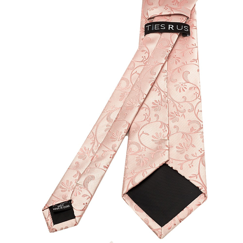 Rose Gold Floral Classic Mens Tie And Pocket Square Set 4