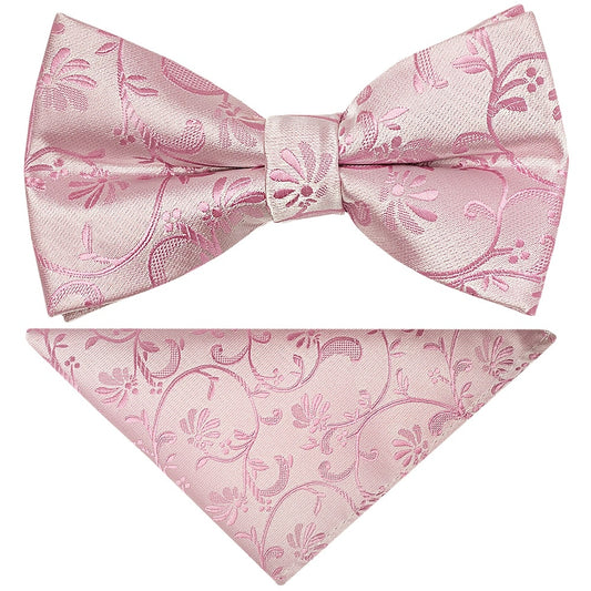 Pre Tied Dusty Pink Floral Boys Bow Tie And Pocket Square Set Age 4 7 1