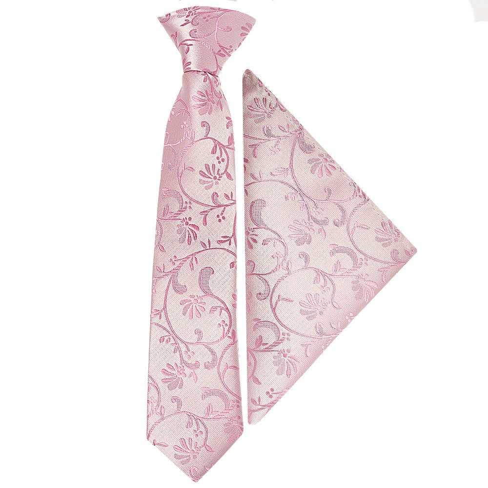 Pre Tied Dusty Pink Floral Boys Tie And Pocket Square Set Age 4 7 1