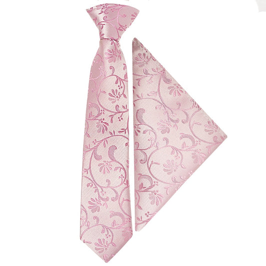Pre Tied Dusty Pink Floral Boys Tie And Pocket Square Set Age 4 7 1