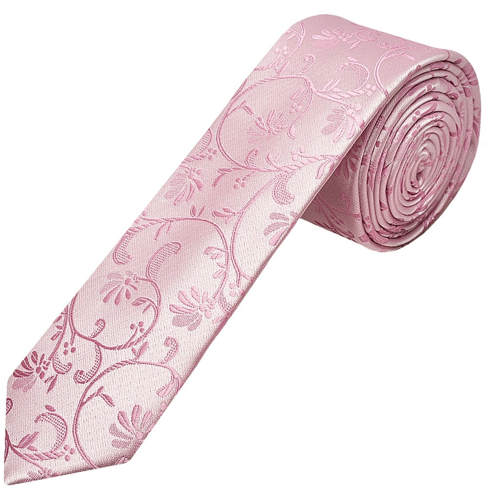 Dusty Pink Floral Skinny Boys Tie And Pocket Square Set 2