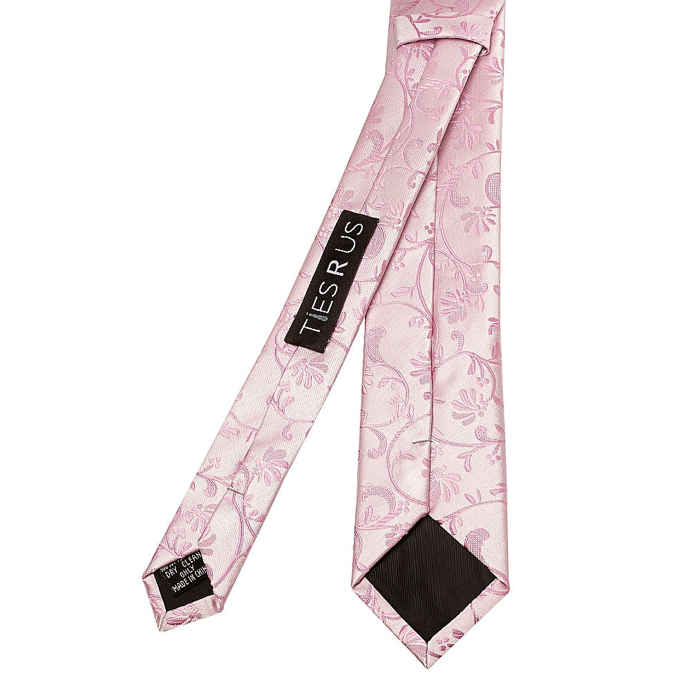 Dusty Pink Floral Skinny Boys Tie And Pocket Square Set 4