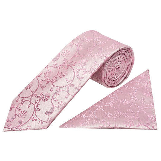 Dusty Pink Floral Classic Mens Tie And Pocket Square Set 1