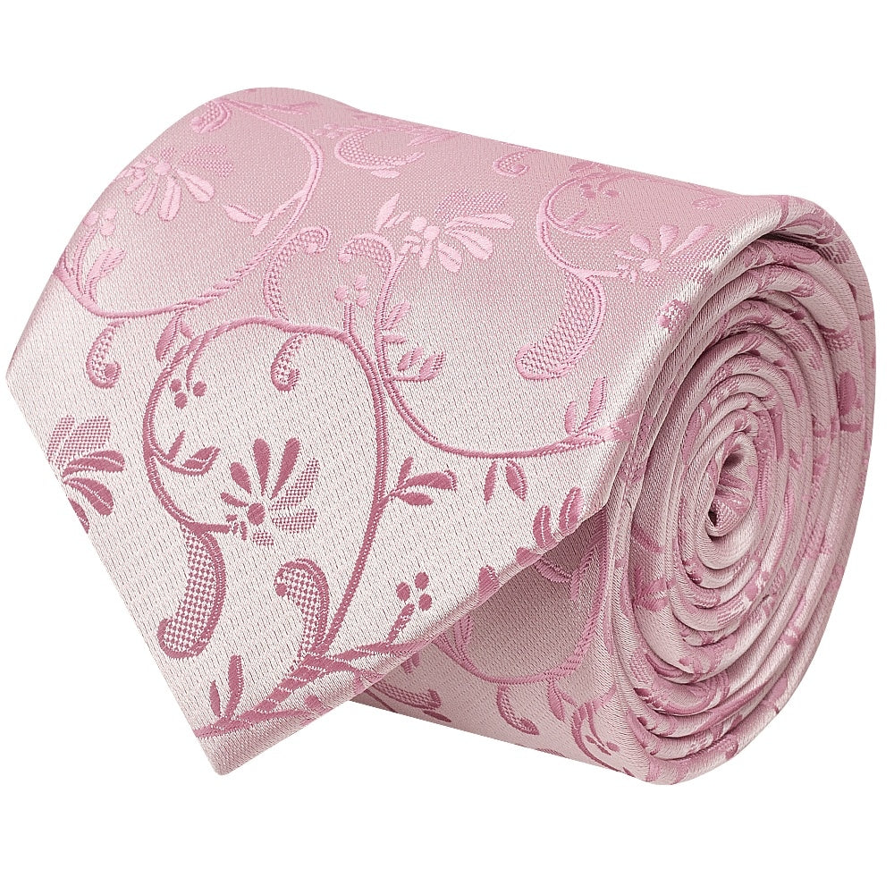 Dusty Pink Floral Classic Mens Tie And Pocket Square Set 3